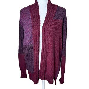 URBAN OUTFITTERS Ecote Patchwork Maroon Open Drap Cardigan Sweater Size Medium